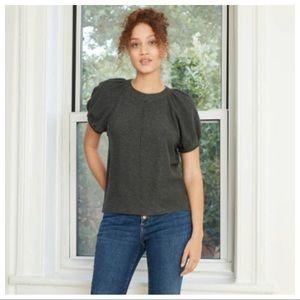 NWT Universal Thread Puff Shoulder Gray Short Sleeve Sweater Size XS